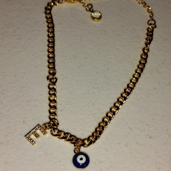 Initial E ankle‎ bracelet Evil eye blue - Picture 2 of 3
